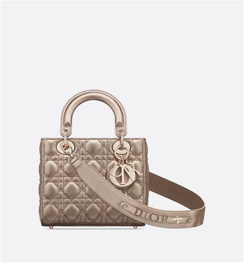 Sac Lady Dior Mini Cuir de veau Cannage doré métallisé 